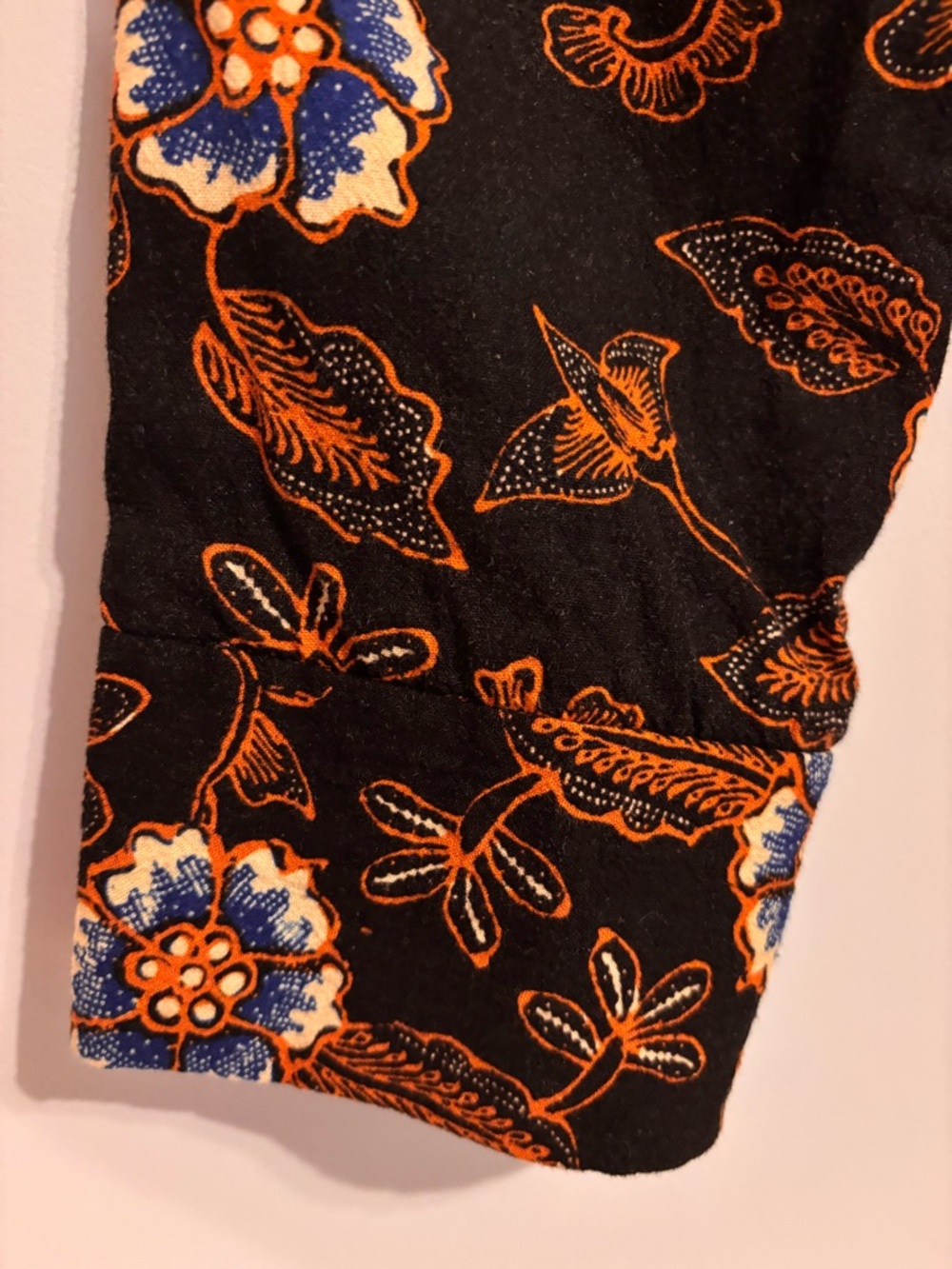 Anthropologie Black Floral Duster Coat with Orange & Blue Accents - Picture 8 of 13